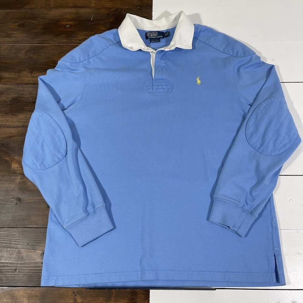 Vintage Y2K Polo Ralph Lauren Light Blue Rugby Shirt Men's Size XL Preppy